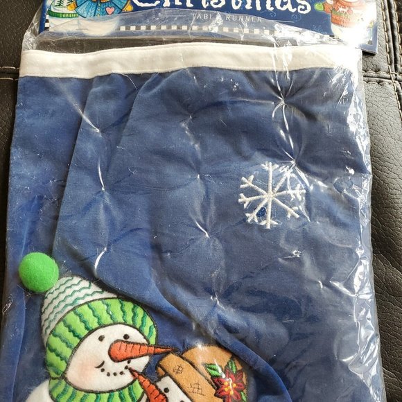 Vtg Brother Sister Design Studio Velvet Cozy Christmas Table Runner Snowman 1999 - Picture 4 of 6